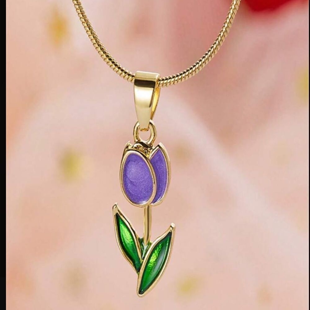 3for$20 1pc  Romantic Tulip Flower & Oil Drop Detail Collarbone Chain Necklace